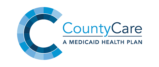 Logo of CountyCare featuring a large C composed of varying blue shades. Beside it, the text reads CountyCare with the tagline A Medicaid Health Plan underneath in smaller font.