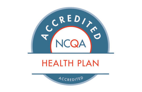 A circular badge labeled NCQA Accredited Health Plan features a blue and white color scheme. The word Accredited frames the NCQA logo in the center, embodying excellence as recognized by CountyCare Health Plan reviews.