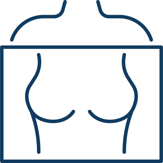Illustration of a stylized torso framed by a rectangular border. The torso includes curved lines indicating the outline of a chest and shoulders. The design is simple with a blue outline on a white background.