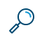 A magnifying glass icon with a blue handle and a circular lens, enclosed within a blue-bordered circle on a white background.