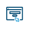 Icon of a web browser window with a search bar and a cursor pointing at a button, inside a circle.