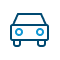 Icon of a simplified car in blue, enclosed in a blue circle with a white background.